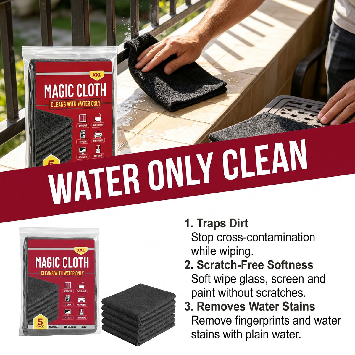 Magic Microfiber Cleaning Cloth-Clean Any Surface With Just Water.